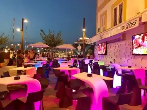 Outdoor evening view of Zoo Bar Ibiza venue entrance